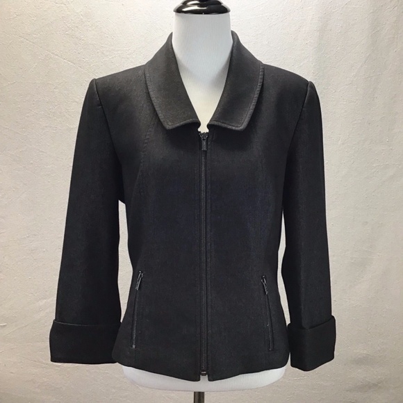 Calvin Klein Zipper Blazer Jacket Black Silver 6 - Picture 2 of 8